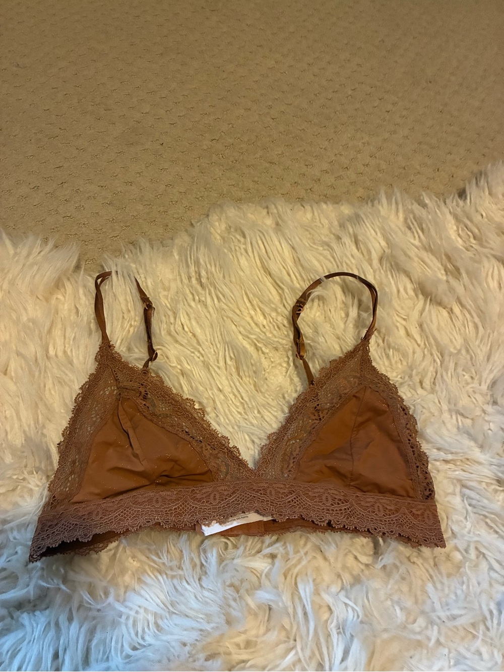 Lace Trim Wireless Bralette in Brown | Auden | Size XS